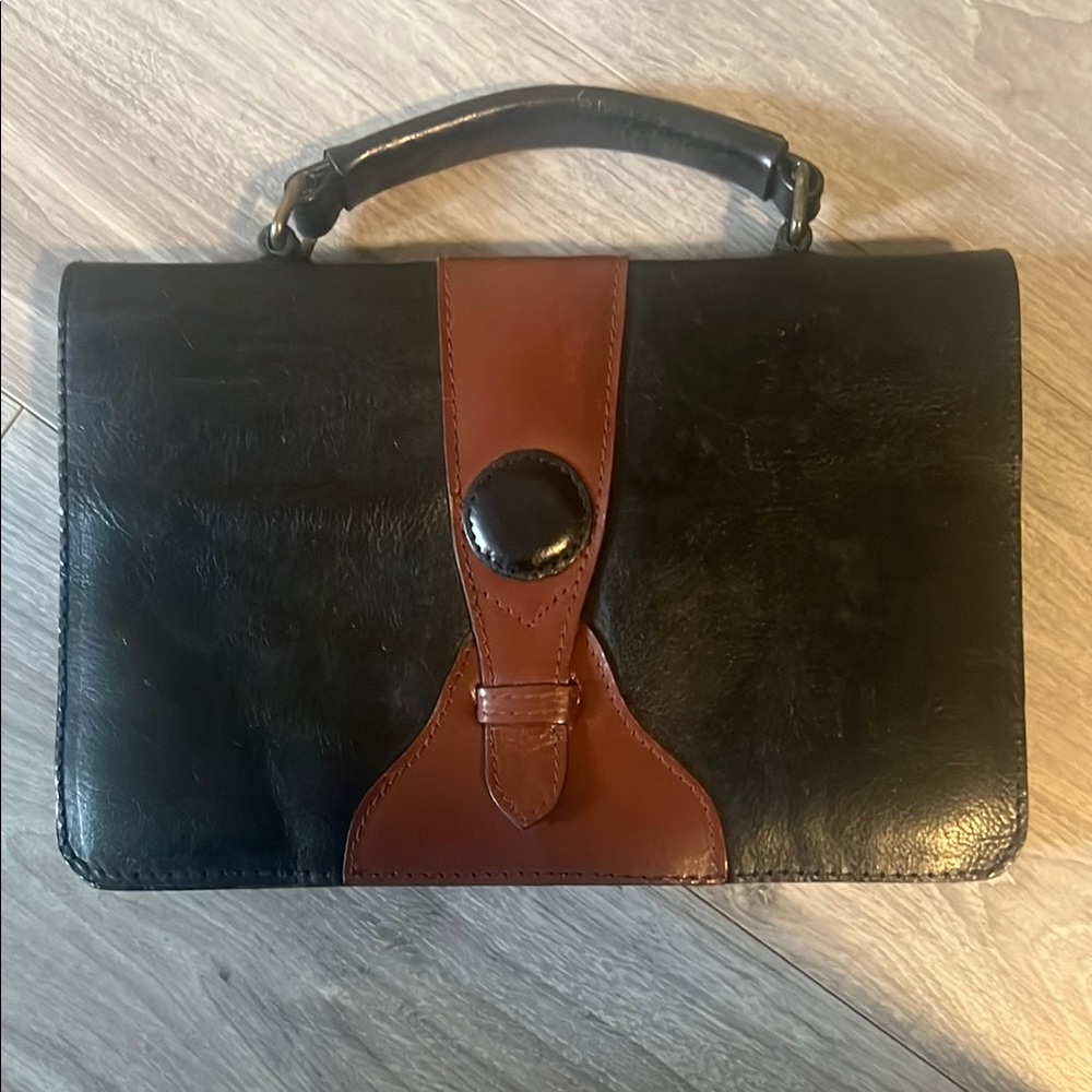 Elegant Black and Brown Leather Briefcase with Structured Design